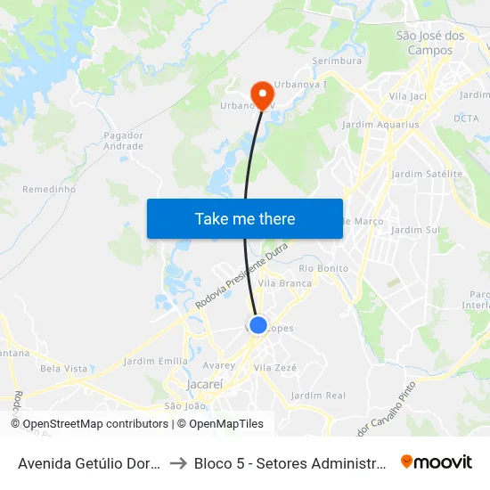 Avenida Getúlio Dorneles Vargas to Bloco 5 - Setores Administrativos Fve / Univap map