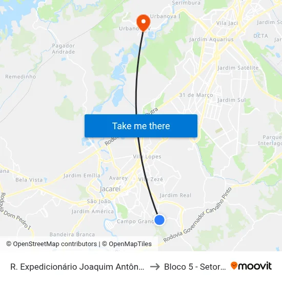 R. Expedicionário Joaquim Antônio Nunes 474-560 - Jardim Paraiso Jacareí - SP 12316-440 Brasil to Bloco 5 - Setores Administrativos Fve / Univap map