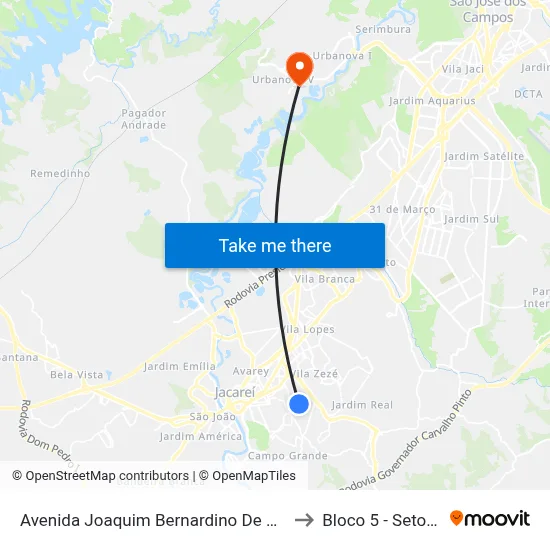 Avenida Joaquim Bernardino De Souza Zona Preferencial 01 - Zap 1 Jacareí - São Paulo 12316 Brasil to Bloco 5 - Setores Administrativos Fve / Univap map