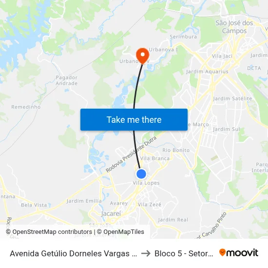 Avenida Getúlio Dorneles Vargas Zona Preferencial 01 - Zap 1 Jacareí - São Paulo 12305 Brasil to Bloco 5 - Setores Administrativos Fve / Univap map