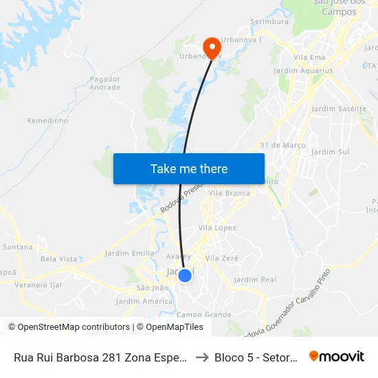 Rua Rui Barbosa 281 Zona Especial De Centro (Zec) Jacareí - São Paulo 12308-520 Brasil to Bloco 5 - Setores Administrativos Fve / Univap map