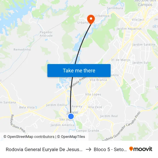 Rodovia General Euryale De Jesus Zerbine 232-404 Jacareí - SP 12327-060 República Federativa Do Brasil to Bloco 5 - Setores Administrativos Fve / Univap map