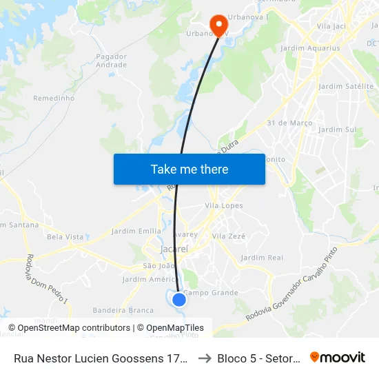 Rua Nestor Lucien Goossens 172-220 Jacareí - SP 12319-520 República Federativa Do Brasil to Bloco 5 - Setores Administrativos Fve / Univap map