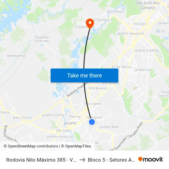 Rodovia Nilo Máximo 385 - Vila Zeze Jacareí - SP 12310-660 Brasil to Bloco 5 - Setores Administrativos Fve / Univap map