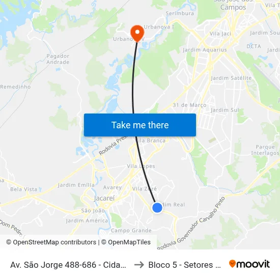 Av. São Jorge 488-686 - Cidade Salvador Jacareí - SP 12312-130 Brasil to Bloco 5 - Setores Administrativos Fve / Univap map