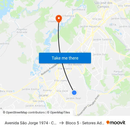 Avenida São Jorge 1974 - Cidade Salvador Jacareí - SP Brasil to Bloco 5 - Setores Administrativos Fve / Univap map
