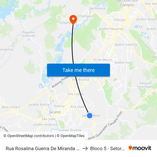 Rua Rosalina Guerra De Miranda 2-328 Jacareí - SP 12312-400 República Federativa Do Brasil to Bloco 5 - Setores Administrativos Fve / Univap map
