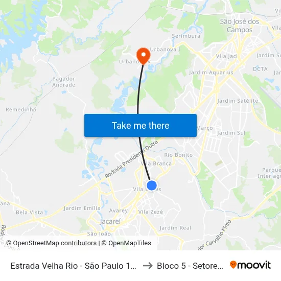 Estrada Velha Rio - São Paulo 1578-1622 Jacareí - SP República Federativa Do Brasil to Bloco 5 - Setores Administrativos Fve / Univap map