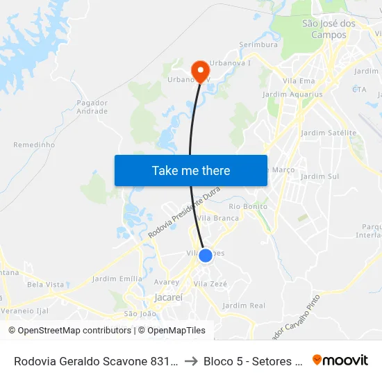 Rodovia Geraldo Scavone 831-881 - Jardim Califórnia Jacareí - SP Brasil to Bloco 5 - Setores Administrativos Fve / Univap map