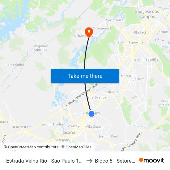 Estrada Velha Rio - São Paulo 1131-1169 Jacareí - SP República Federativa Do Brasil to Bloco 5 - Setores Administrativos Fve / Univap map