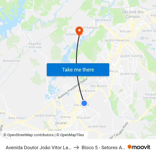 Avenida Doutor João Vitor Lamana 3 - Vila Ditalia Jacareí - SP Brasil to Bloco 5 - Setores Administrativos Fve / Univap map