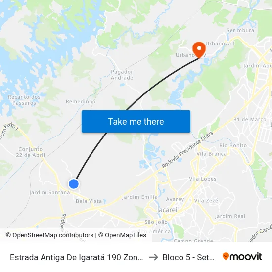 Estrada Antiga De Igaratá 190 Zona De Adensamento Controlado (Zac) Jacareí - São Paulo 12324-010 Brasil to Bloco 5 - Setores Administrativos Fve / Univap map