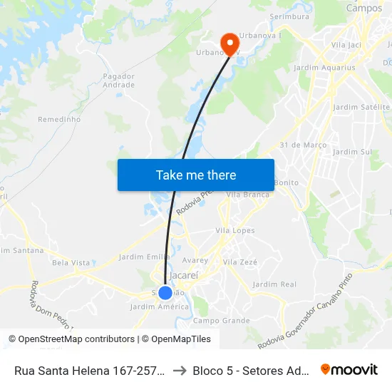 Rua Santa Helena 167-257 - São João Jacareí - SP Brasil to Bloco 5 - Setores Administrativos Fve / Univap map