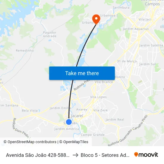 Avenida São João 428-588 - São João Jacareí - SP Brasil to Bloco 5 - Setores Administrativos Fve / Univap map
