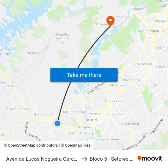 Avenida Lucas Nogueira Garcez 1538-1638 - Jardim Esperança SP Brasil to Bloco 5 - Setores Administrativos Fve / Univap map