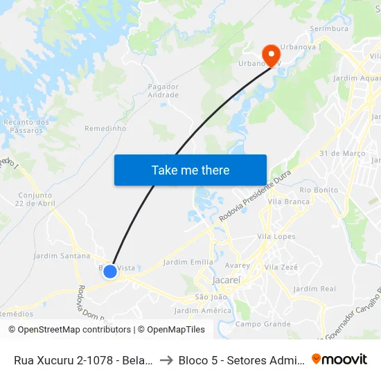 Rua Xucuru 2-1078 - Bela Vista Jacareí - SP Brasil to Bloco 5 - Setores Administrativos Fve / Univap map