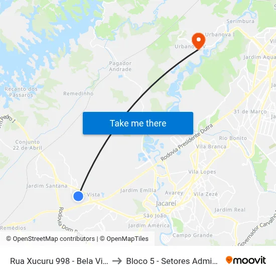 Rua Xucuru 998 - Bela Vista Jacareí - SP Brasil to Bloco 5 - Setores Administrativos Fve / Univap map