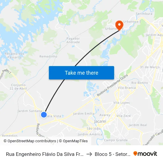 Rua Engenheiro Flávio Da Silva Freitas 798 Jacareí - SP 12330-170 República Federativa Do Brasil to Bloco 5 - Setores Administrativos Fve / Univap map