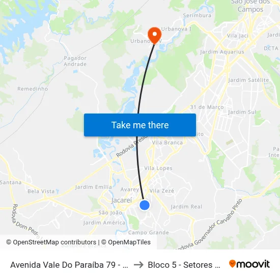 Avenida Vale Do Paraíba 79 - Parque Santo Antonio Jacareí - SP Brasil to Bloco 5 - Setores Administrativos Fve / Univap map
