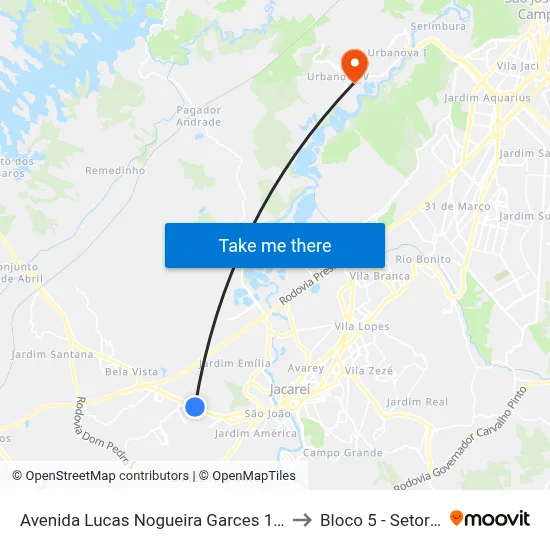 Avenida Lucas Nogueira Garces 1094-1202 Jacareí - SP 12324-000 República Federativa Do Brasil to Bloco 5 - Setores Administrativos Fve / Univap map