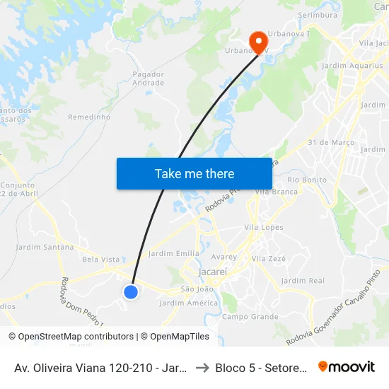 Av. Oliveira Viana 120-210 - Jardim Nova Esperança Jacareí - SP 12324-550 Brasil to Bloco 5 - Setores Administrativos Fve / Univap map