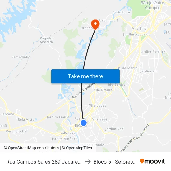 Rua Campos Sales 289 Jacareí - SP 12308-040 República Federativa Do Brasil to Bloco 5 - Setores Administrativos Fve / Univap map