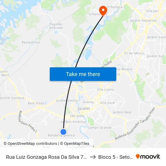 Rua Luiz Gonzaga Rosa Da Silva 727 Zona Preferencial 02 - Zap 2 A Jacareí - São Paulo 12323-370 Brasil to Bloco 5 - Setores Administrativos Fve / Univap map