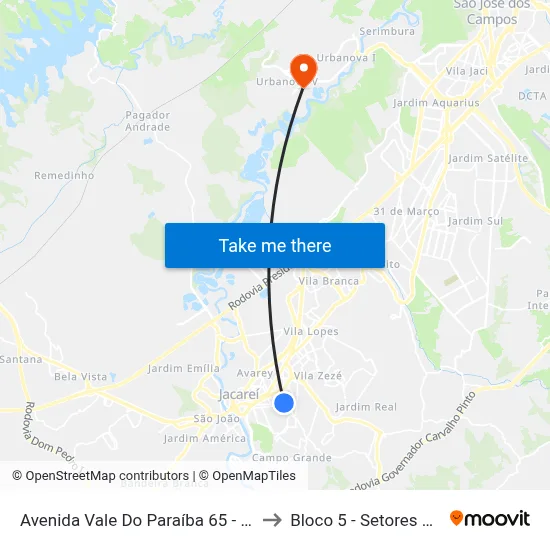 Avenida Vale Do Paraíba 65 - Parque Santo Antonio Jacareí - SP Brasil to Bloco 5 - Setores Administrativos Fve / Univap map