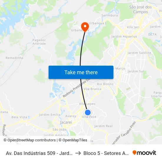 Av. Das Indústrias 509 - Jardim Das Industrias Jacareí - SP Brasil to Bloco 5 - Setores Administrativos Fve / Univap map