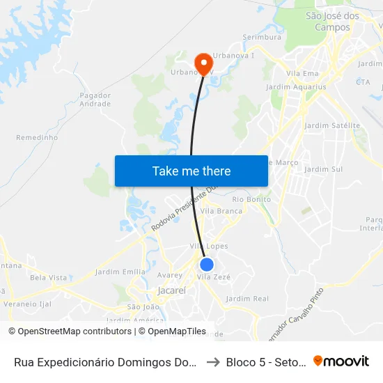 Rua Expedicionário Domingos Dos Santos 23-139 - Jardim Das Indústrias Jacareí - SP 12306-160 Brasil to Bloco 5 - Setores Administrativos Fve / Univap map