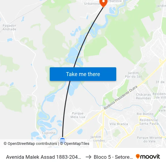 Avenida Malek Assad 1883-2041 Jacareí - SP 12328-080 República Federativa Do Brasil to Bloco 5 - Setores Administrativos Fve / Univap map