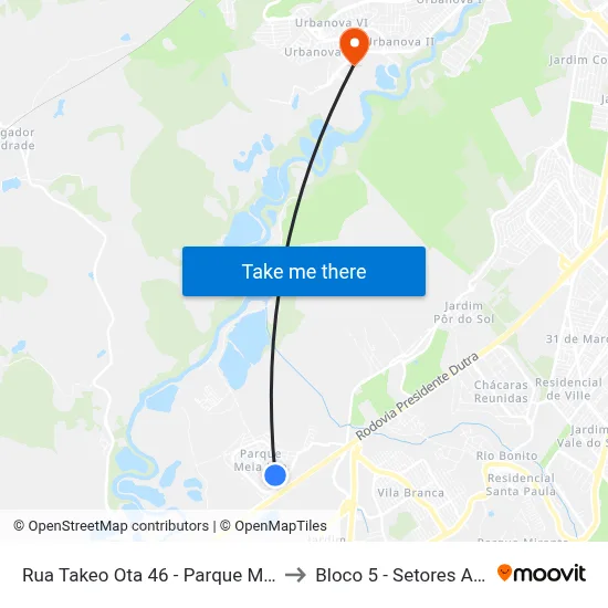 Rua Takeo Ota 46 - Parque Meia Lua Jacareí - SP 12335-270 Brasil to Bloco 5 - Setores Administrativos Fve / Univap map