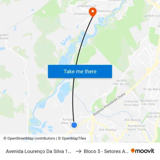Avenida Lourenço Da Silva 135 - Parque Meia Lua Jacareí - SP Brasil to Bloco 5 - Setores Administrativos Fve / Univap map