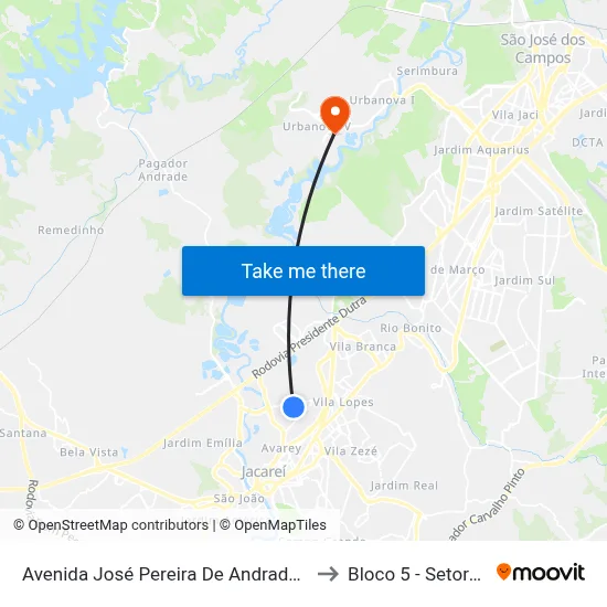 Avenida José Pereira De Andrade 973 Jacareí - SP 12328-290 República Federativa Do Brasil to Bloco 5 - Setores Administrativos Fve / Univap map