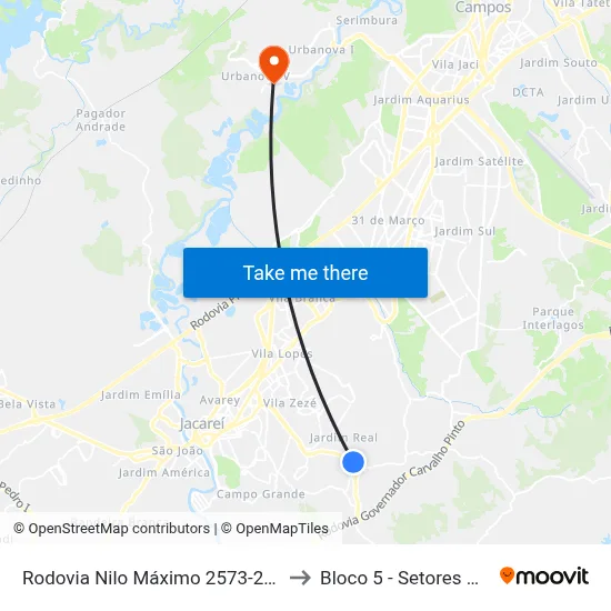 Rodovia Nilo Máximo 2573-2821 - Jardim Colonia Jacareí - SP Brasil to Bloco 5 - Setores Administrativos Fve / Univap map