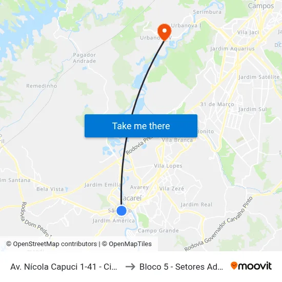 Av. Nícola Capuci 1-41 - Cidade Jardim Jacareí - SP Brasil to Bloco 5 - Setores Administrativos Fve / Univap map