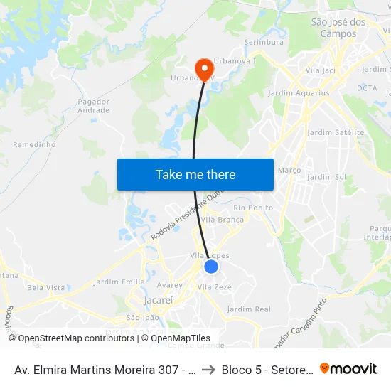 Av. Elmira Martins Moreira 307 - Jardim Altos De Santana I Jacareí - SP 12306-730 Brasil to Bloco 5 - Setores Administrativos Fve / Univap map