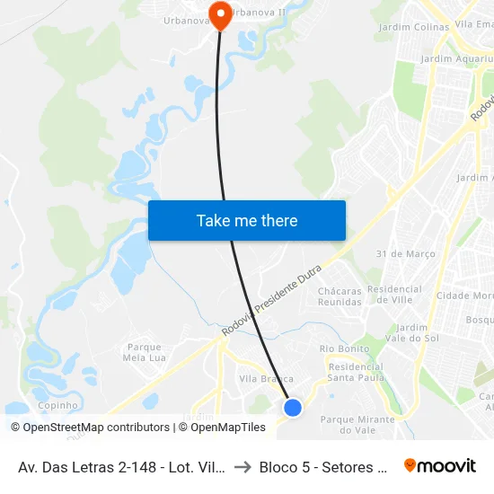 Av. Das Letras 2-148 - Lot. Villa Branca Jacareí - SP 12301-330 Brasil to Bloco 5 - Setores Administrativos Fve / Univap map