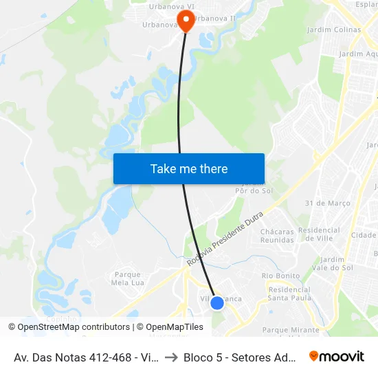 Av. Das Notas 412-468 - Vila Branca Jacareí - SP Brasil to Bloco 5 - Setores Administrativos Fve / Univap map