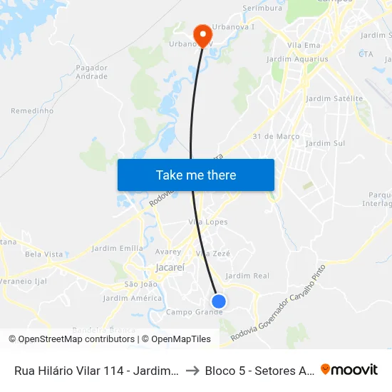 Rua Hilário Vilar 114 - Jardim Yolanda Jacareí - SP 12316-020 Brasil to Bloco 5 - Setores Administrativos Fve / Univap map