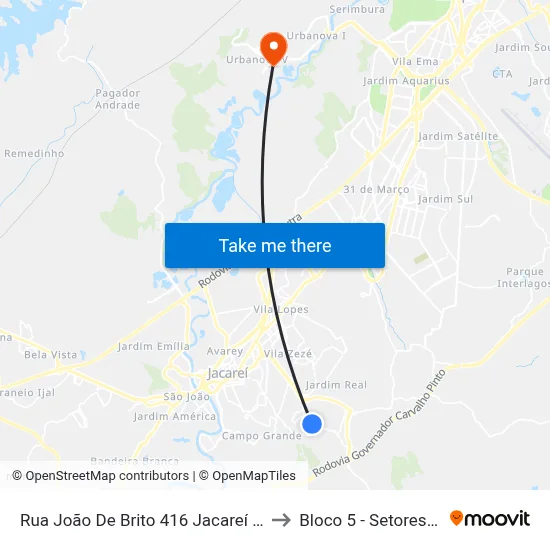 Rua João De Brito 416 Jacareí - SP 12316-000 República Federativa Do Brasil to Bloco 5 - Setores Administrativos Fve / Univap map