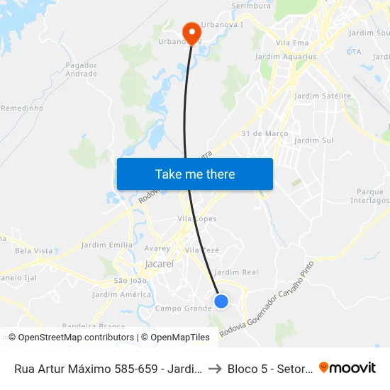 Rua Artur Máximo 585-659 - Jardim Paraíso Jacareí - SP 12316-300 República Federativa Do Brasil to Bloco 5 - Setores Administrativos Fve / Univap map