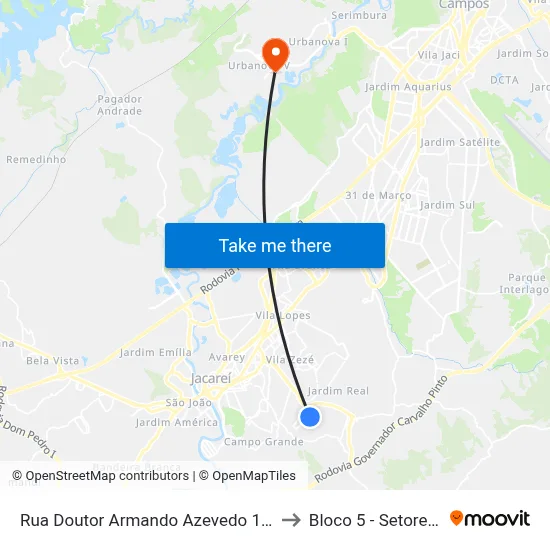 Rua Doutor Armando Azevedo 108-174 - Jardim Paraíso Jacareí - SP 12316-260 Brasil to Bloco 5 - Setores Administrativos Fve / Univap map