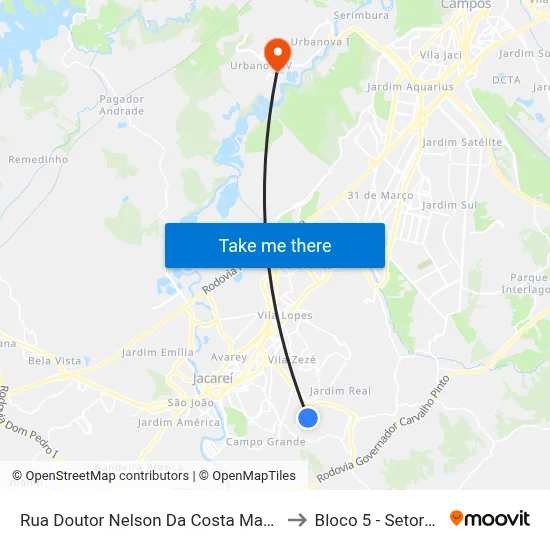 Rua Doutor Nelson Da Costa Marreli 217-269 - Jardim Paraíso Jacareí - SP 12316-230 Brasil to Bloco 5 - Setores Administrativos Fve / Univap map