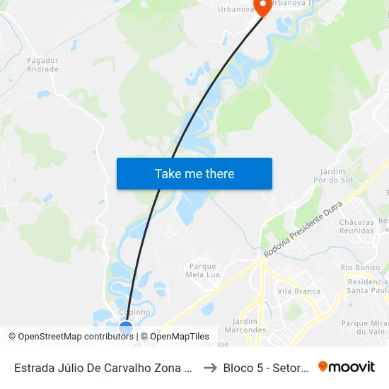 Estrada Júlio De Carvalho Zona De Adensamento Controlado (Zac) Jacareí - São Paulo Brasil to Bloco 5 - Setores Administrativos Fve / Univap map