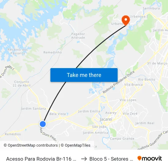 Acesso Para Rodovia Br-116 Jacareí - SP República Federativa Do Brasil to Bloco 5 - Setores Administrativos Fve / Univap map
