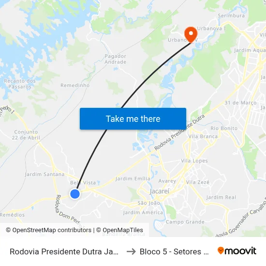 Rodovia Presidente Dutra Jacareí - SP República Federativa Do Brasil to Bloco 5 - Setores Administrativos Fve / Univap map