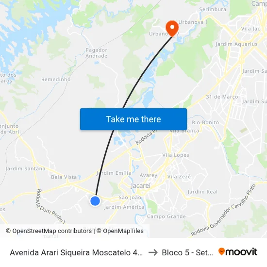 Avenida Arari Siqueira Moscatelo 435-447 - Jardim Do Portal Jacareí - SP 12324-200 República Federativa Do Brasil to Bloco 5 - Setores Administrativos Fve / Univap map