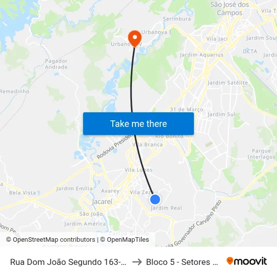 Rua Dom João Segundo 163-213 - Cidade Salvador Jacareí - SP Brasil to Bloco 5 - Setores Administrativos Fve / Univap map