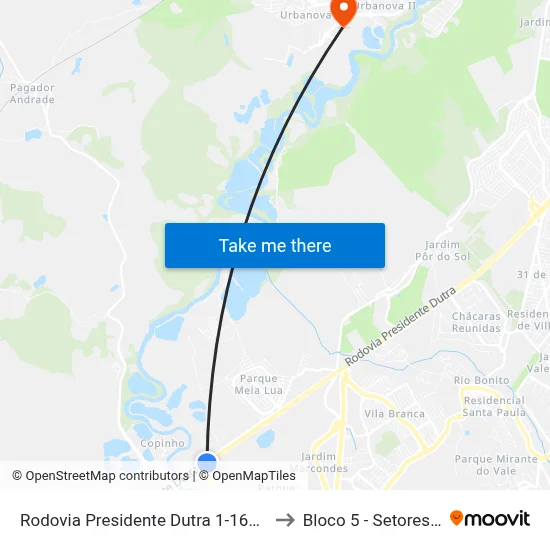 Rodovia Presidente Dutra 1-165 - Parque Meia Lua Jacareí - SP 12335-010 Brasil to Bloco 5 - Setores Administrativos Fve / Univap map